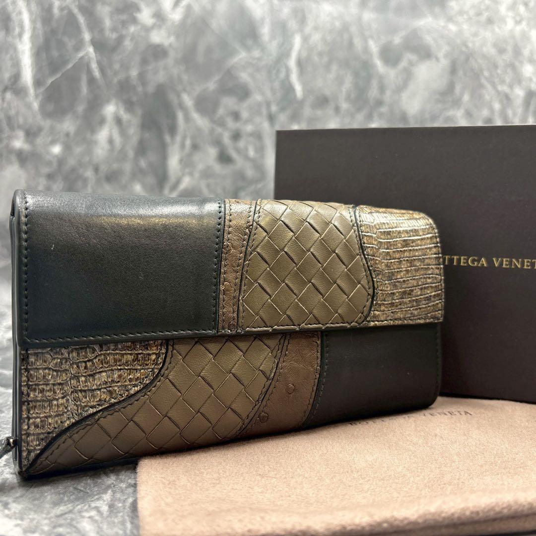 ボッテガヴェネタ限定品　長財布　イントレチャート　パイソン　オーストリッチ　レア
