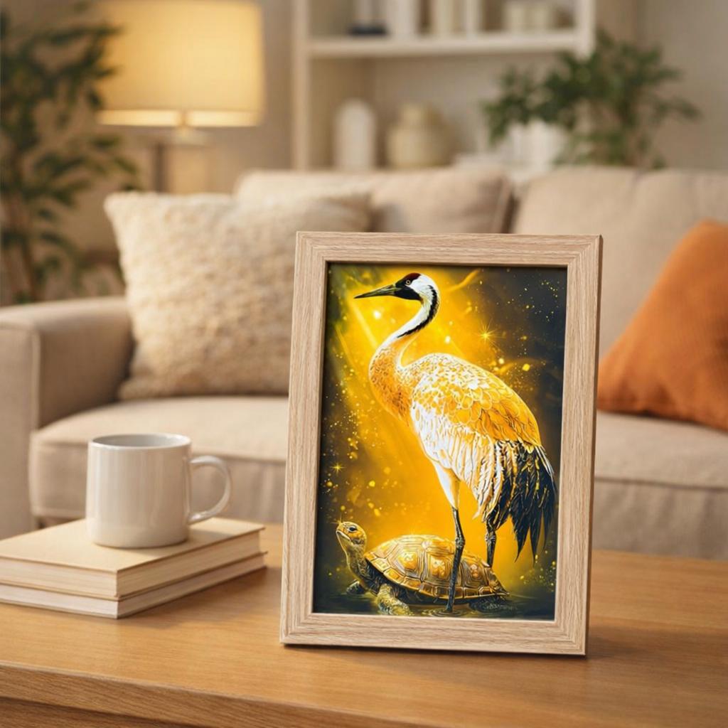 縁起物 鶴亀 デジタルアート 2L 額付 金運 開運 長寿 風水 インテリア