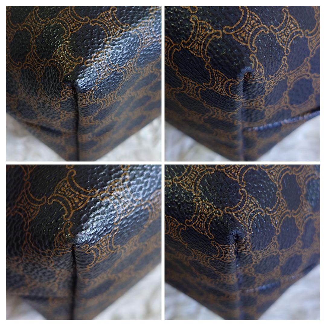 美品 セリーヌ 黒マカダム メイクポーチ トリオンフ PVC レザー 小物