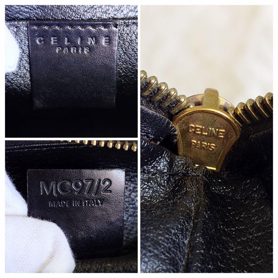 美品 セリーヌ 黒マカダム メイクポーチ トリオンフ PVC レザー 小物