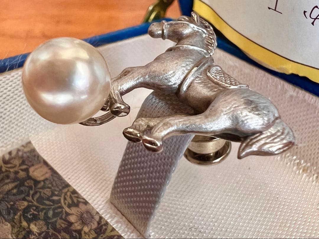 アンティーク⭐︎ホースブローチ 馬のピンブローチ　sv925 本真珠8mm珠