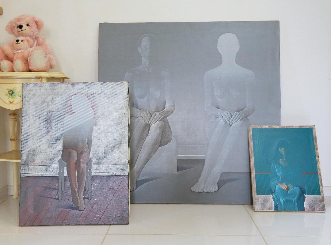 白川治モダンな具象絵画３点セット肉筆画・真筆保証・現代アートアクリル絵画作品 白川治モダンな具象絵画3点セット肉筆画・真筆保証・現代アートアクリル