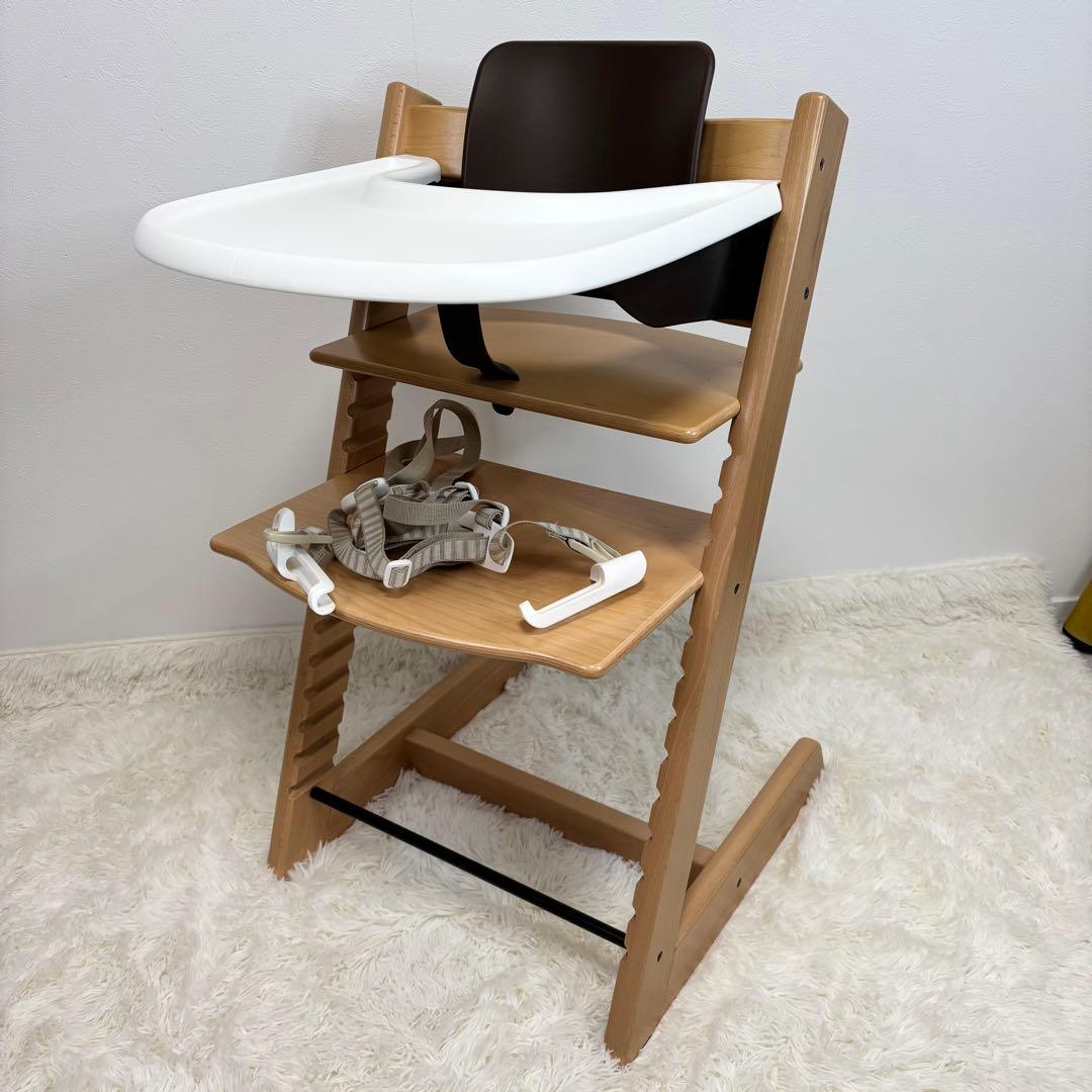 ストッケ　トリップトラップ　ナチュラル　ベビーセット&トレイ&ハーネス付