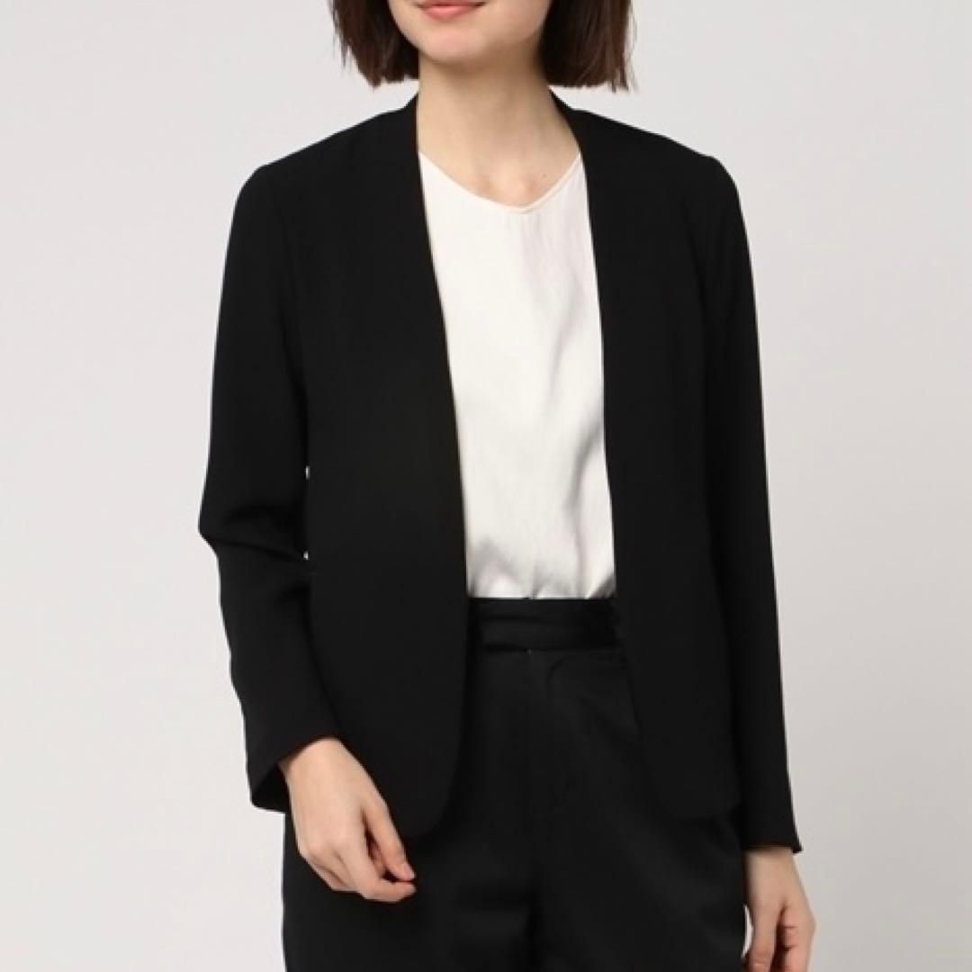 【美品】SHIPS ノーラペルセットアップ スーツ イージー素材 ブラック