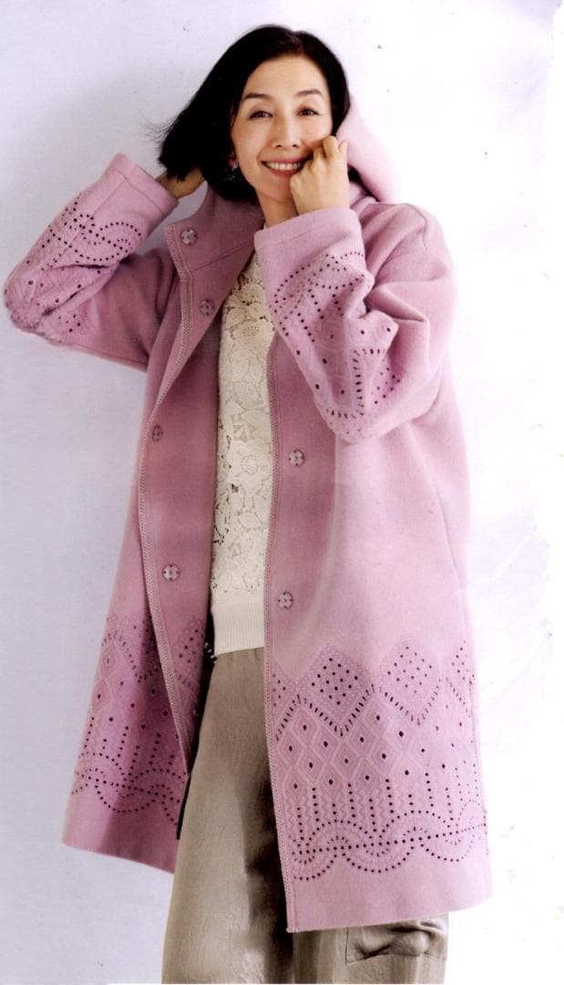 ディノスDAMA レース刺繍フーデッドコートビンク未使用美品LL～3L