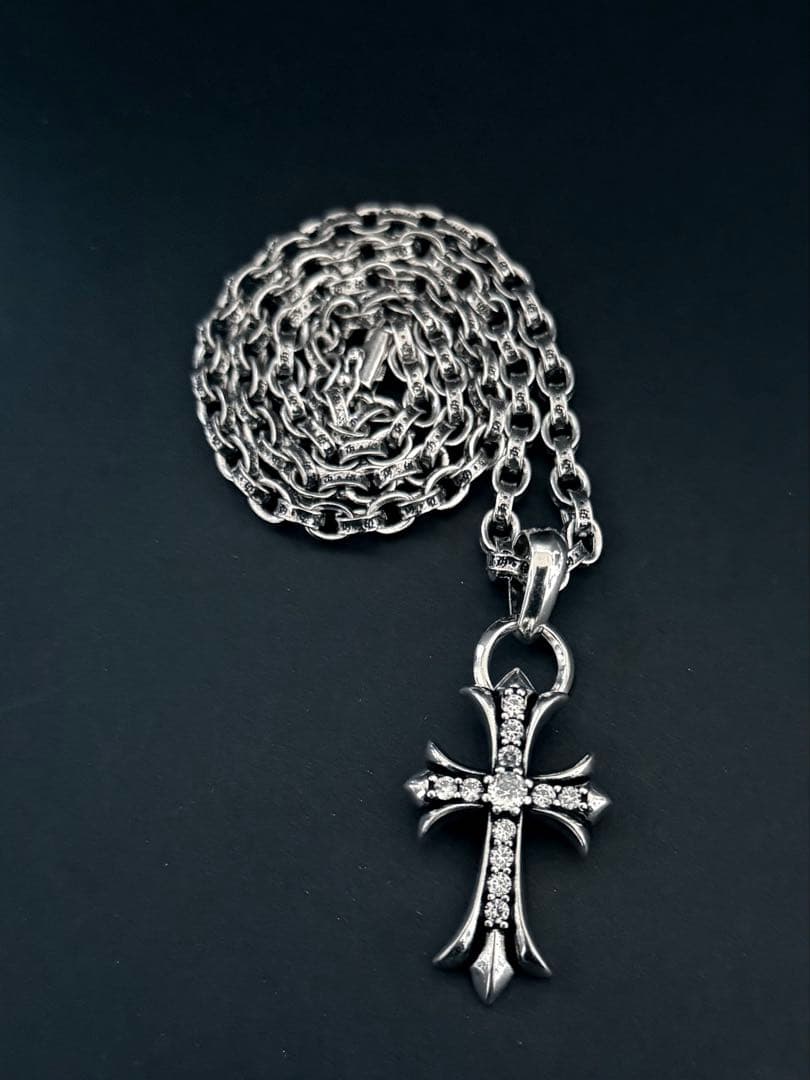 ネックレス ペーパーチェーン タイニー クロス シルバー ジルコニア