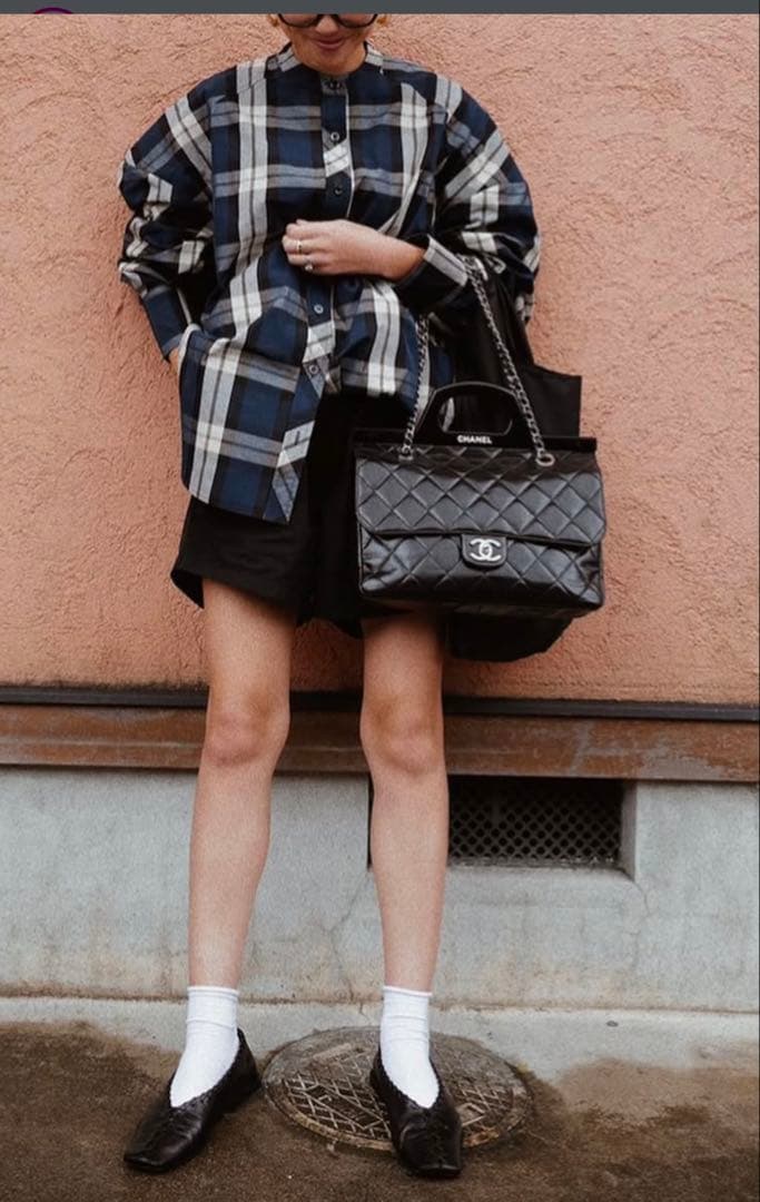 マチャット ネイビー チェック柄 オーバーブラウス