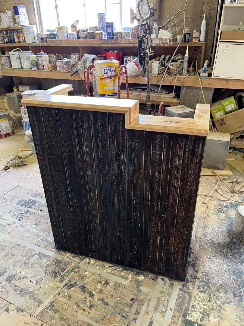 現品処分品　木製ダークブラウンカウンターテーブル