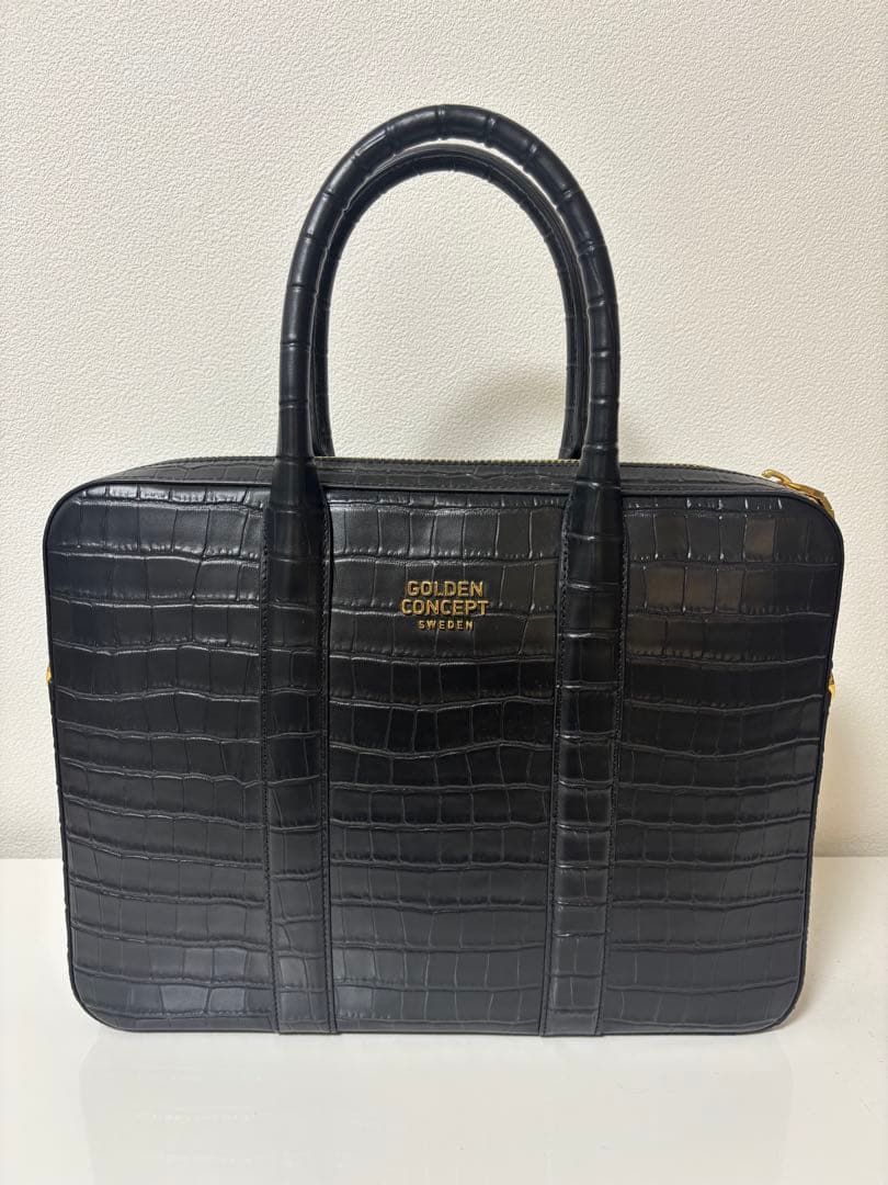 GOLDEN CONCEPT ブリーフケース 黒 クロコ調エンボスレザー 美品