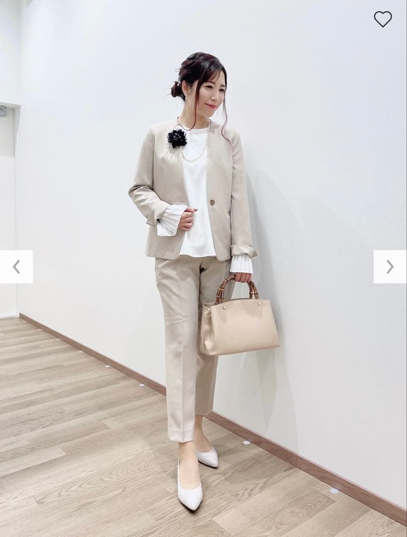 PLSTプラステ ベージュ ノーカラースーツセット ジャケットS パンツXXS