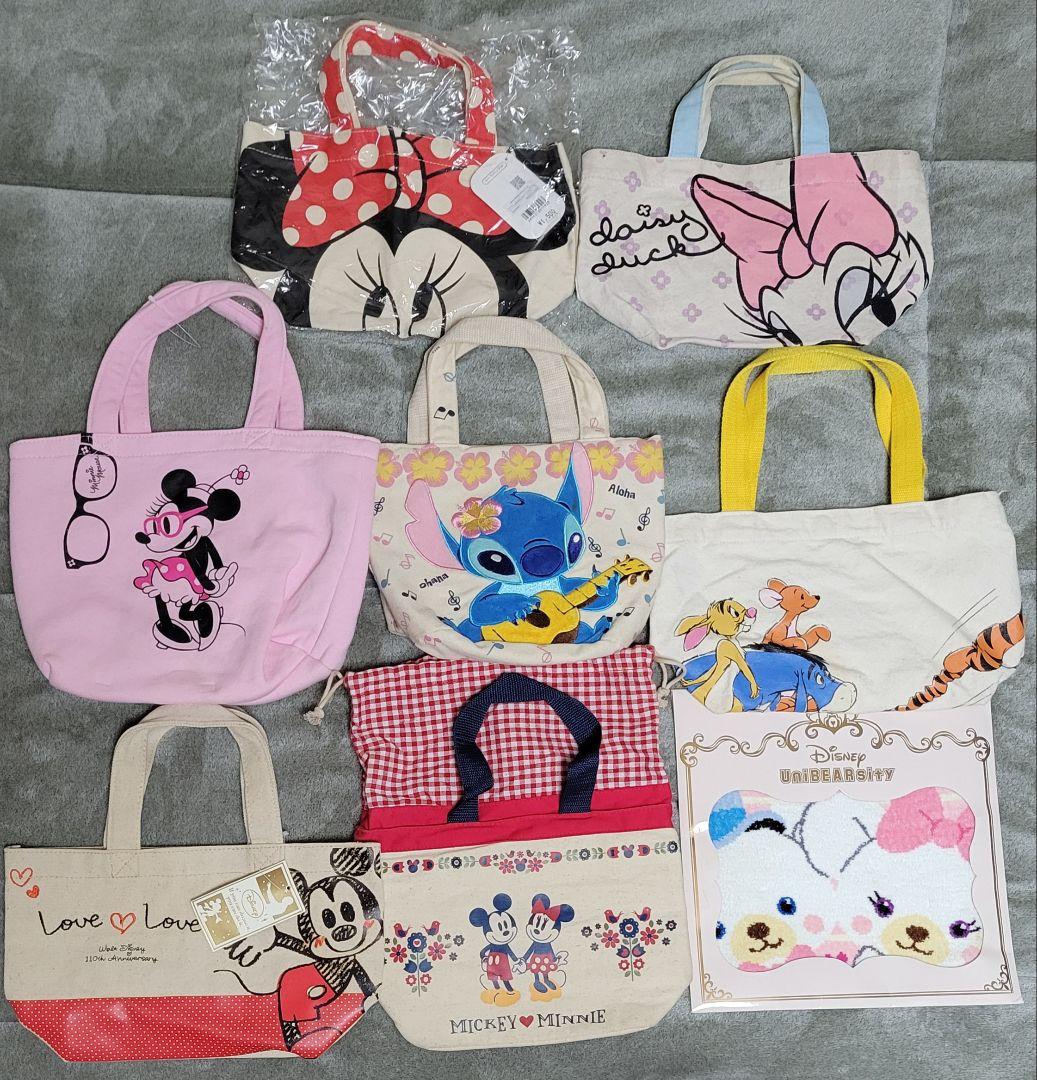 Disney キャラクター 小型トートバッグ & タオルハンカチ まとめ売り ミニタオルハンカチ キャラクター 約25cm 子供 ハンドタオル 可愛い