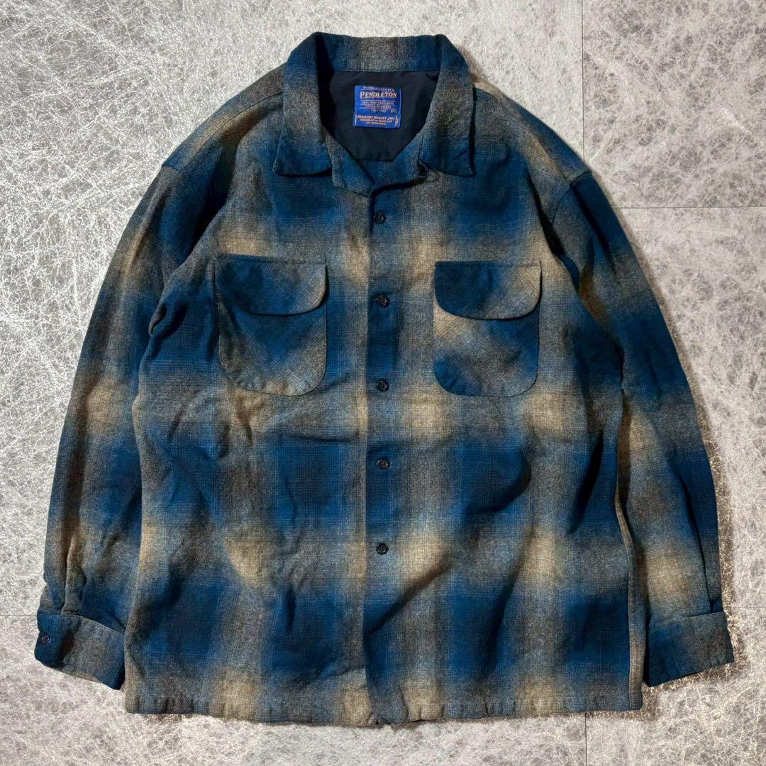 美品 ペンドルトン オンブレチェック ボードシャツジャケット ブルー XL