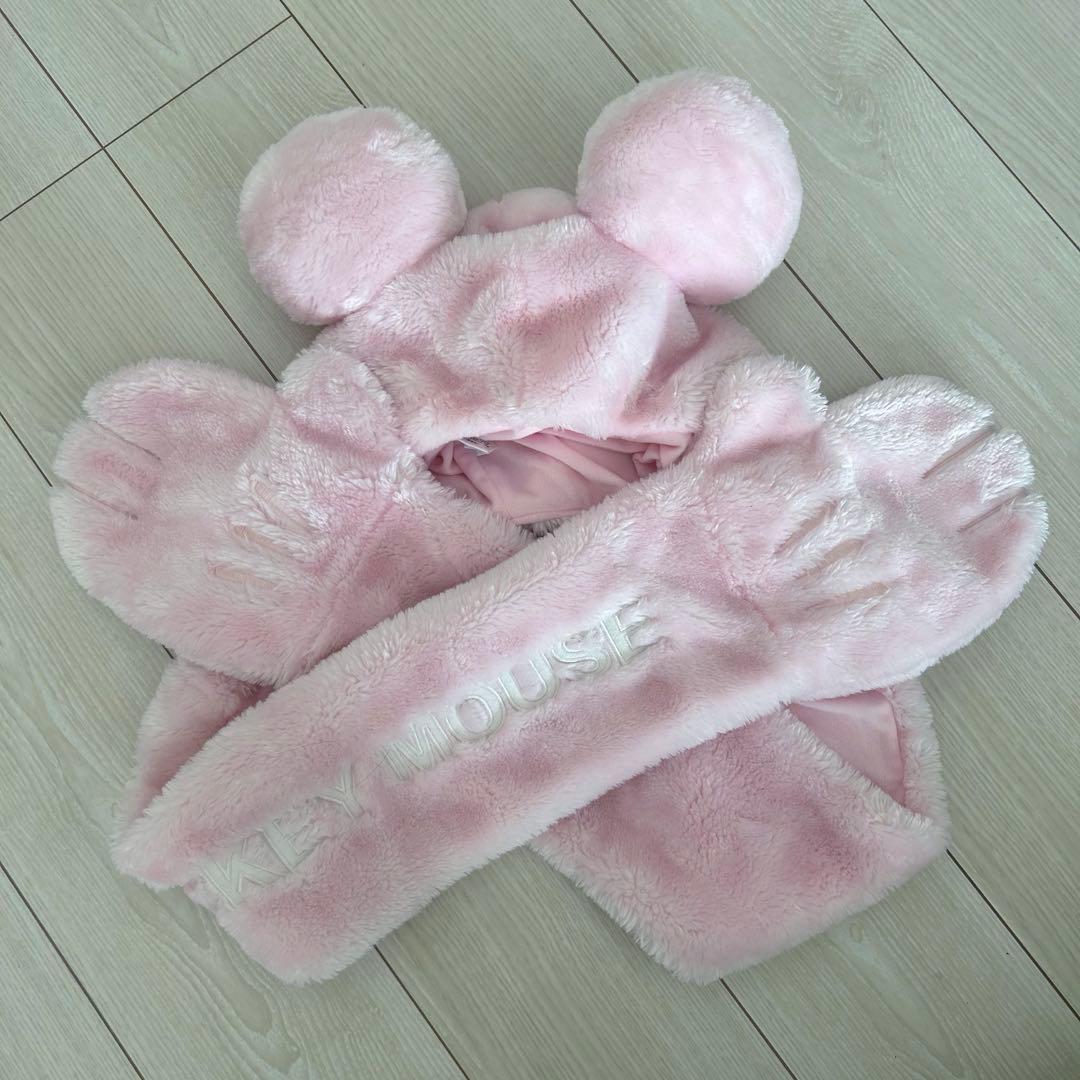 ミッキー マフラーキャップ ピンク