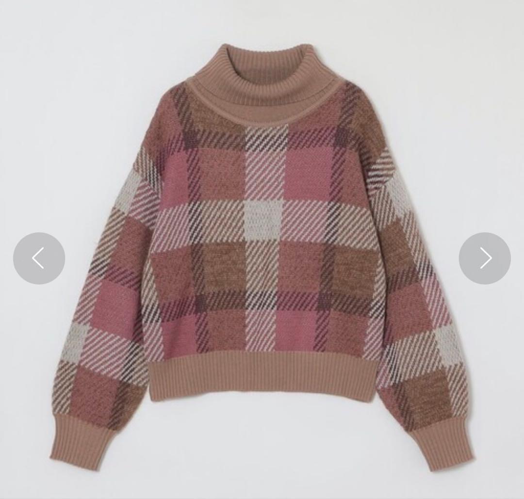 チェック柄タートルネックニット