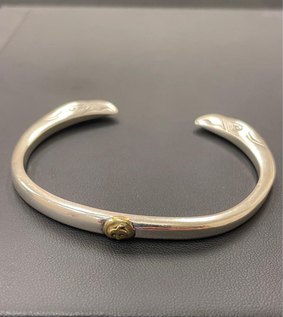 シルバー925 イーグル顔 バングル ブレスレット 金メタル付き
