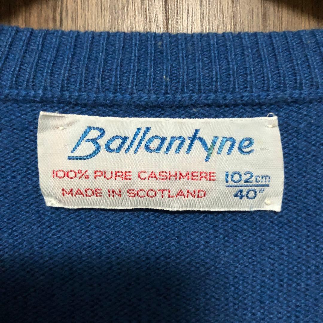 80s スコットランド製 Ballantyne カシミヤ Vネックニット M 青 - メルカリ