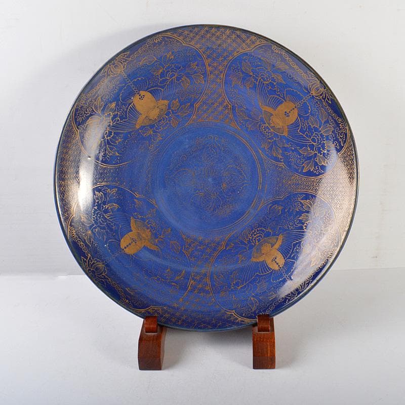 伊万里焼　古伊万里　瑠璃金彩　飾皿　大皿　直径約41㎝　C　5652C 有田焼 古伊万里様式金彩花鳥絵飾り大皿｜陶芸作家 藤井錦彩 作