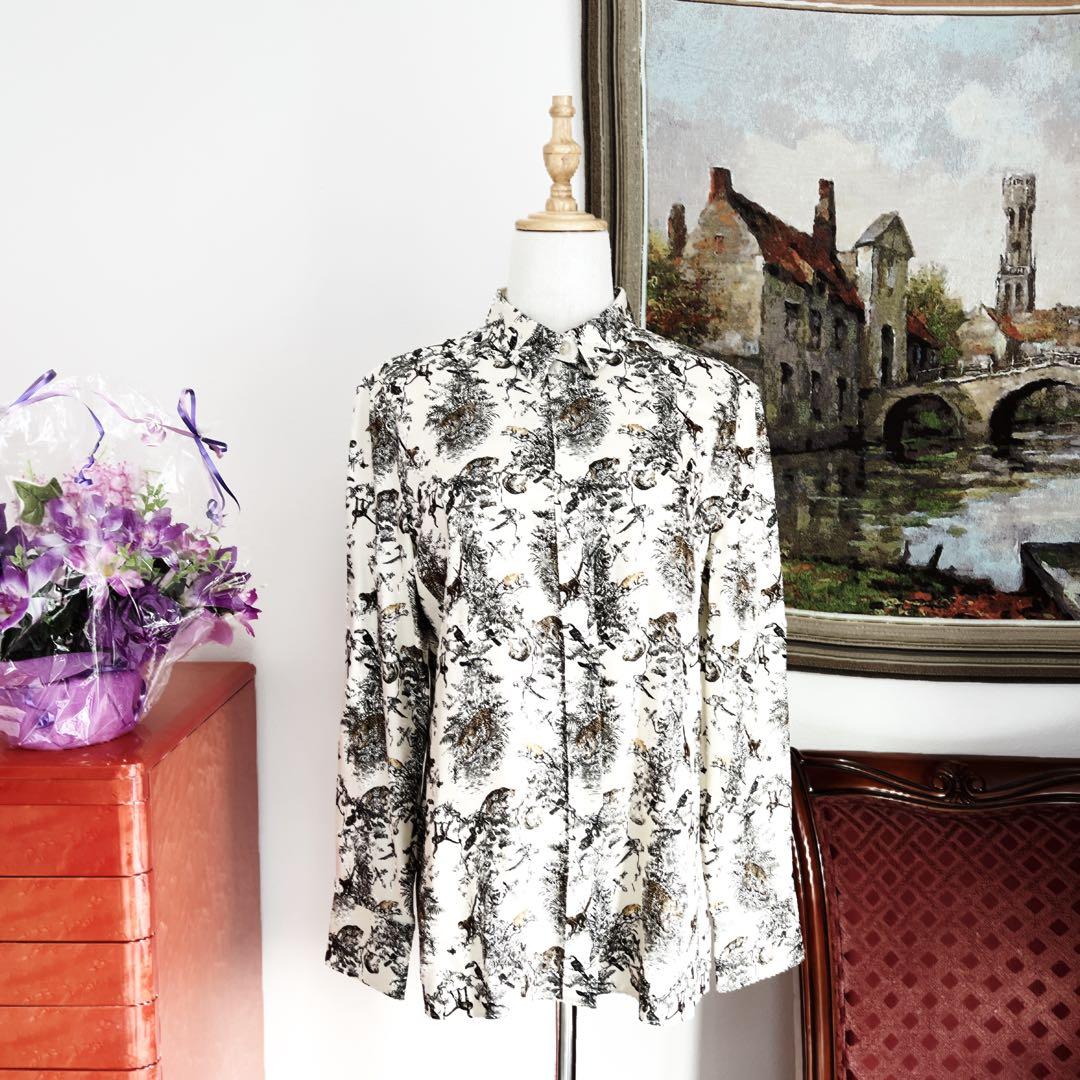 未使用　HERMES エルメス　アニマル　シルク　シャツ　ジャケット