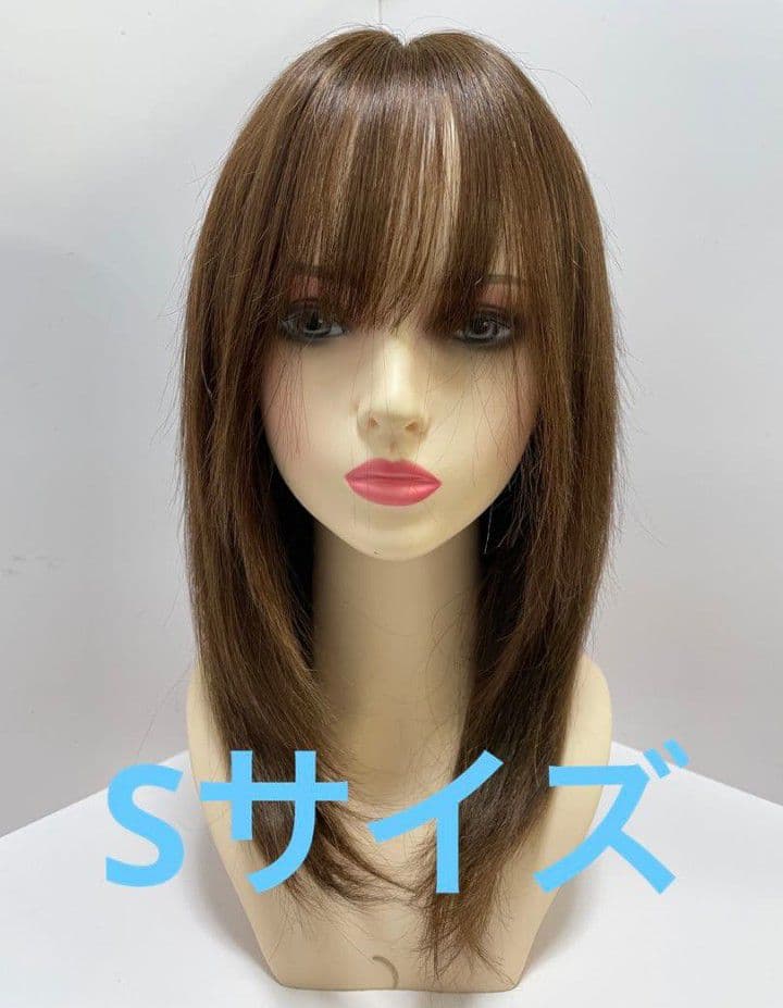 フルウィッグ人毛100%医療ウィッグ鎖骨ミディアム　ストレート　ブラウンSサイズ