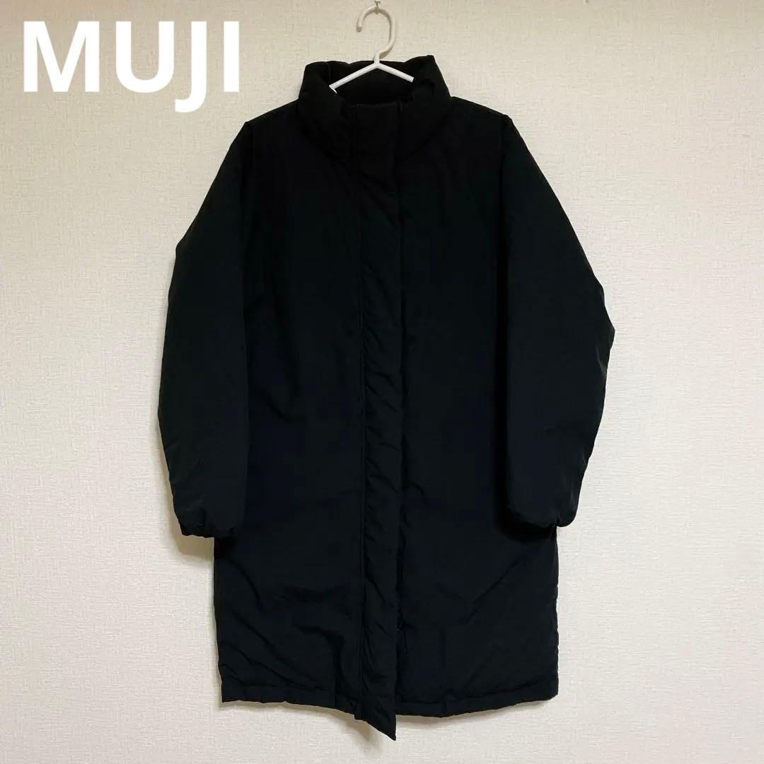 無印良品　MUJI 水を弾くスタンドカラーダウンコート S ブラック