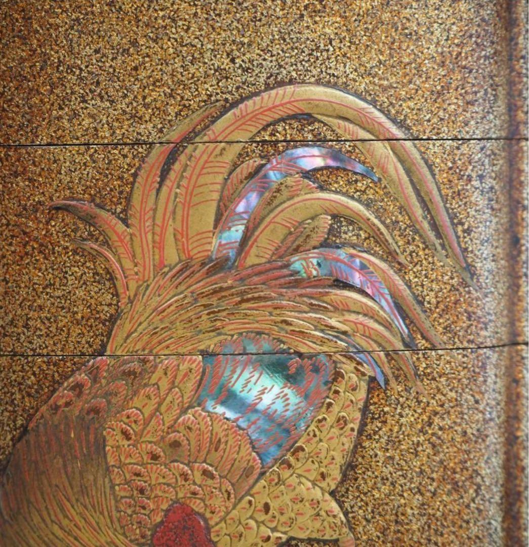 送料無料 江戸時代 極上品（在銘）本金梨子地螺鈿蒔絵 鶏図印籠 人物