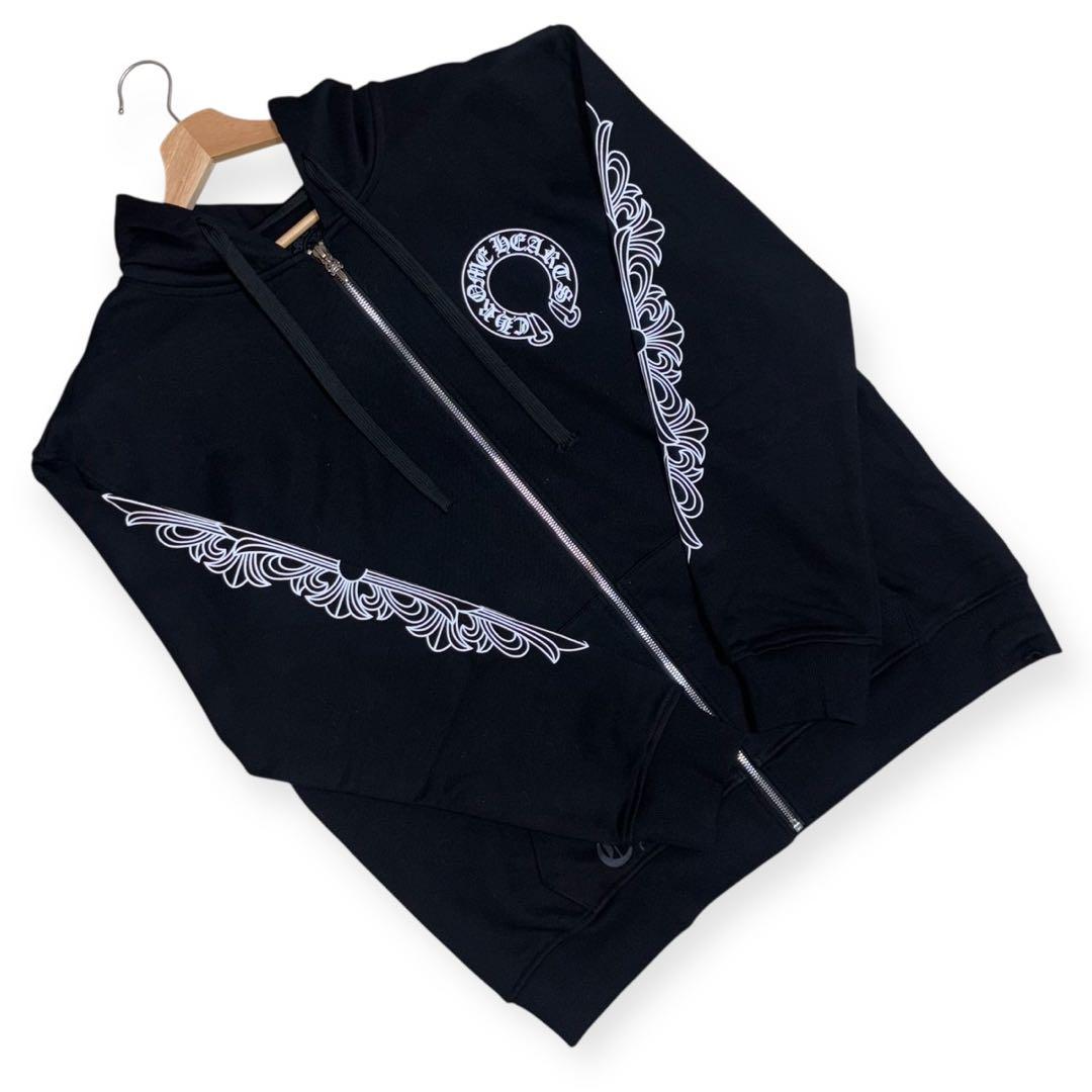ブラック ジップアップパーカー Chrome Hearts風