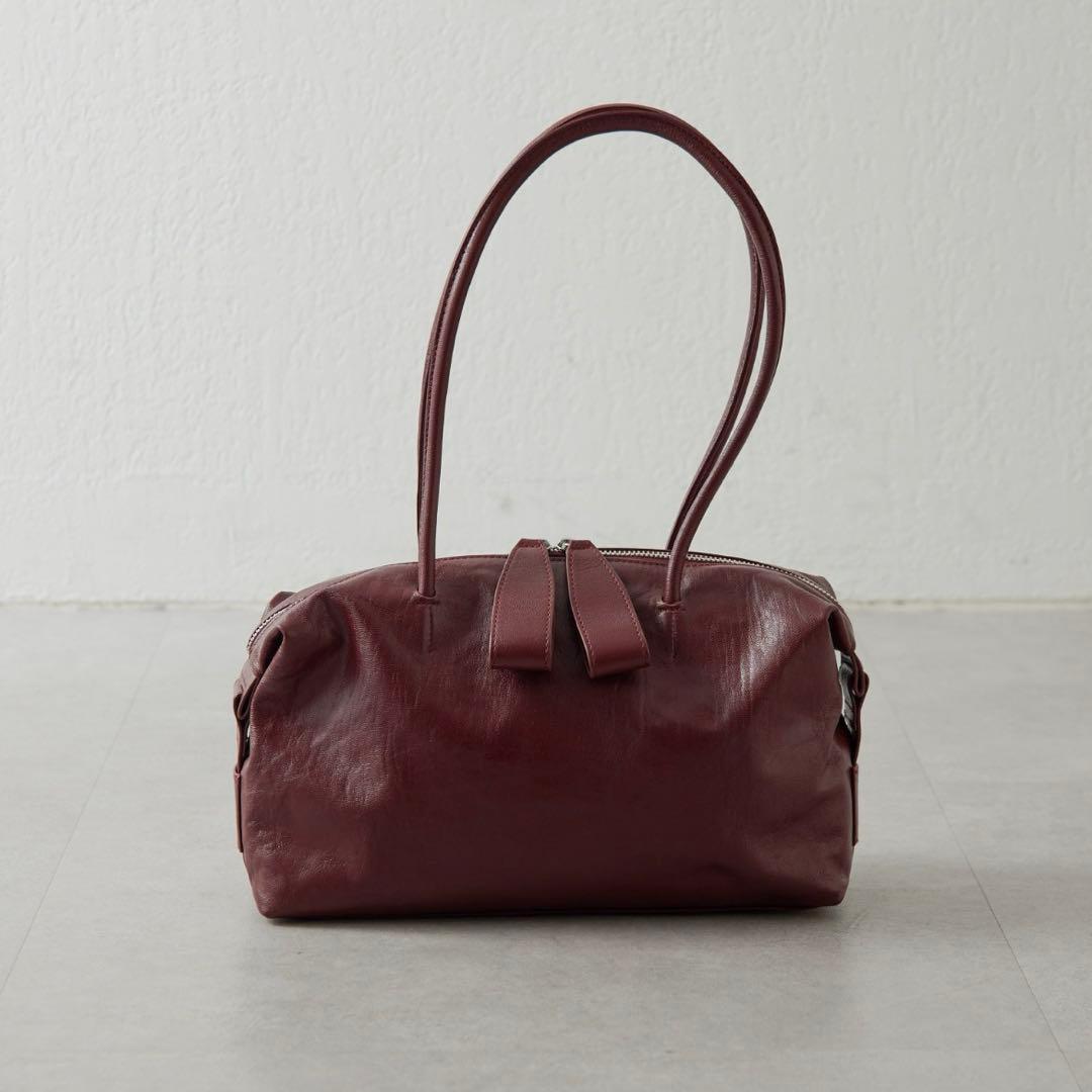 イアパピヨネ 本革 軽量 ロングハンドルボストンバッグ ボルドー
