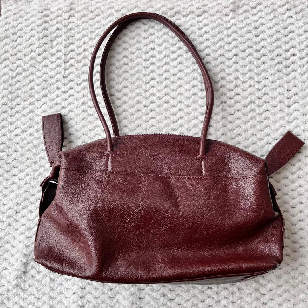 イアパピヨネ 本革 軽量 ロングハンドルボストンバッグ ボルドー