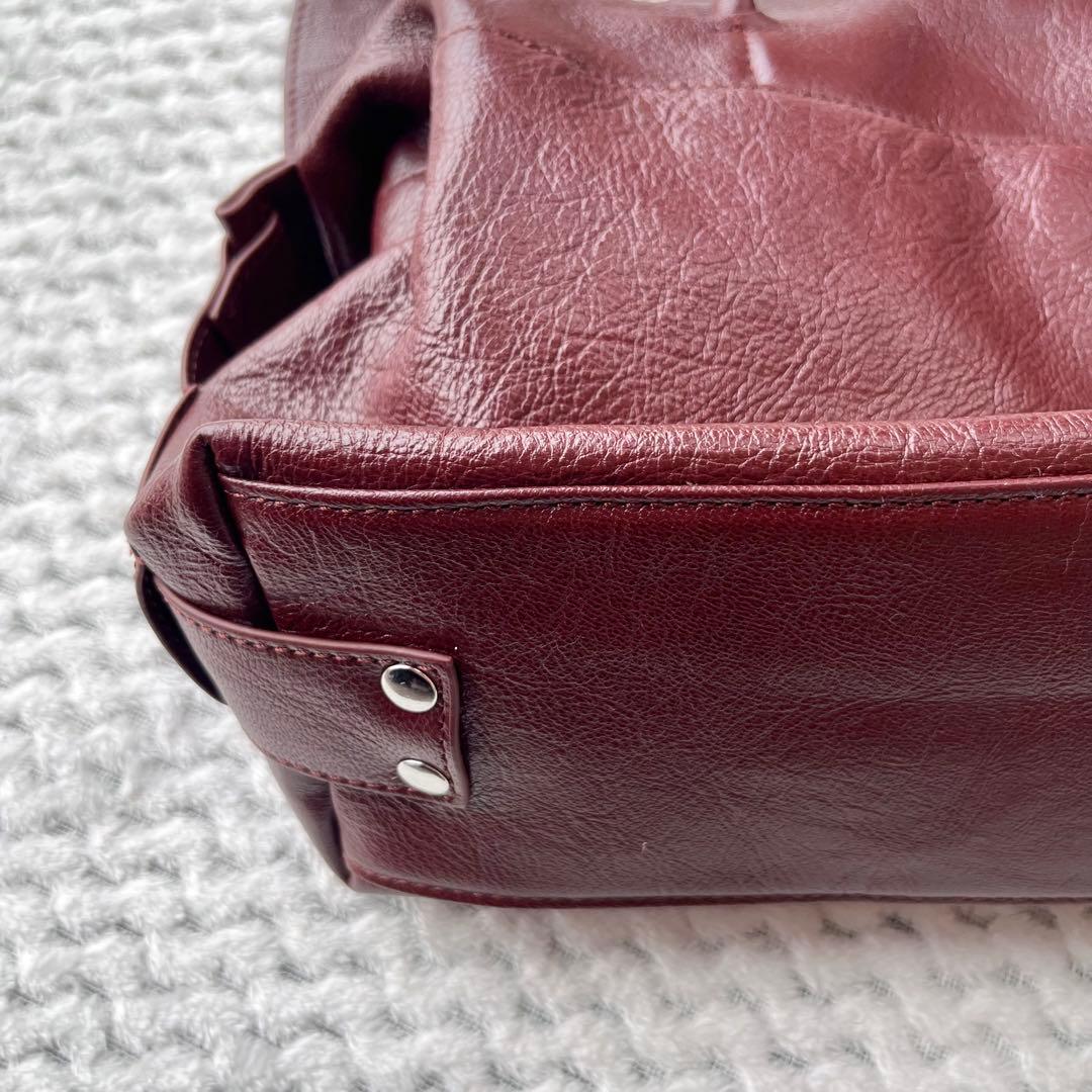 イアパピヨネ 本革 軽量 ロングハンドルボストンバッグ ボルドー