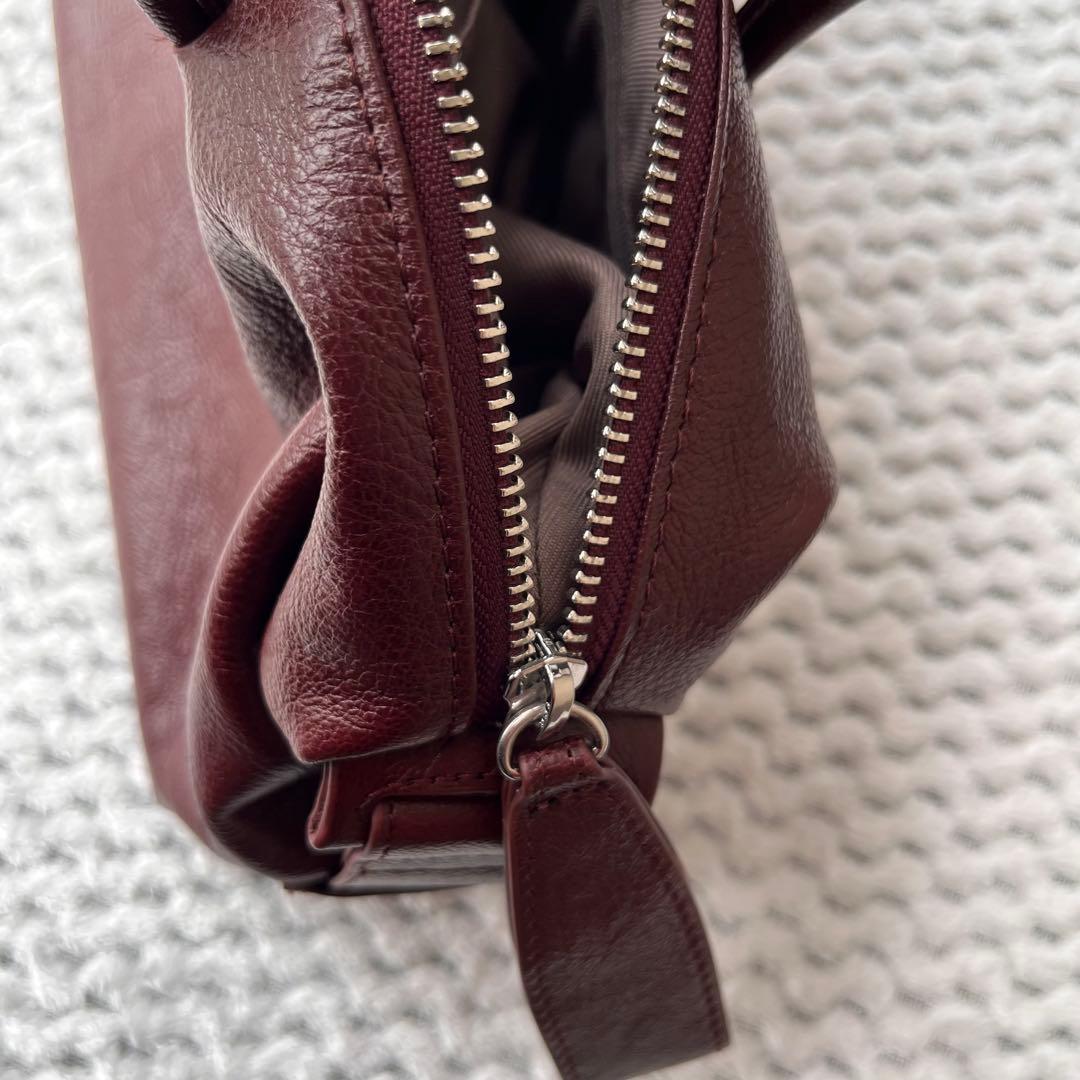 イアパピヨネ 本革 軽量 ロングハンドルボストンバッグ ボルドー