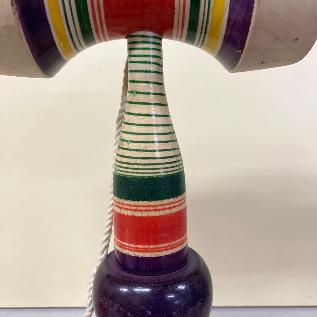 E-4 昭和レトロ 木製 特大 巨大 けん玉 レインボーカラー おもちゃ