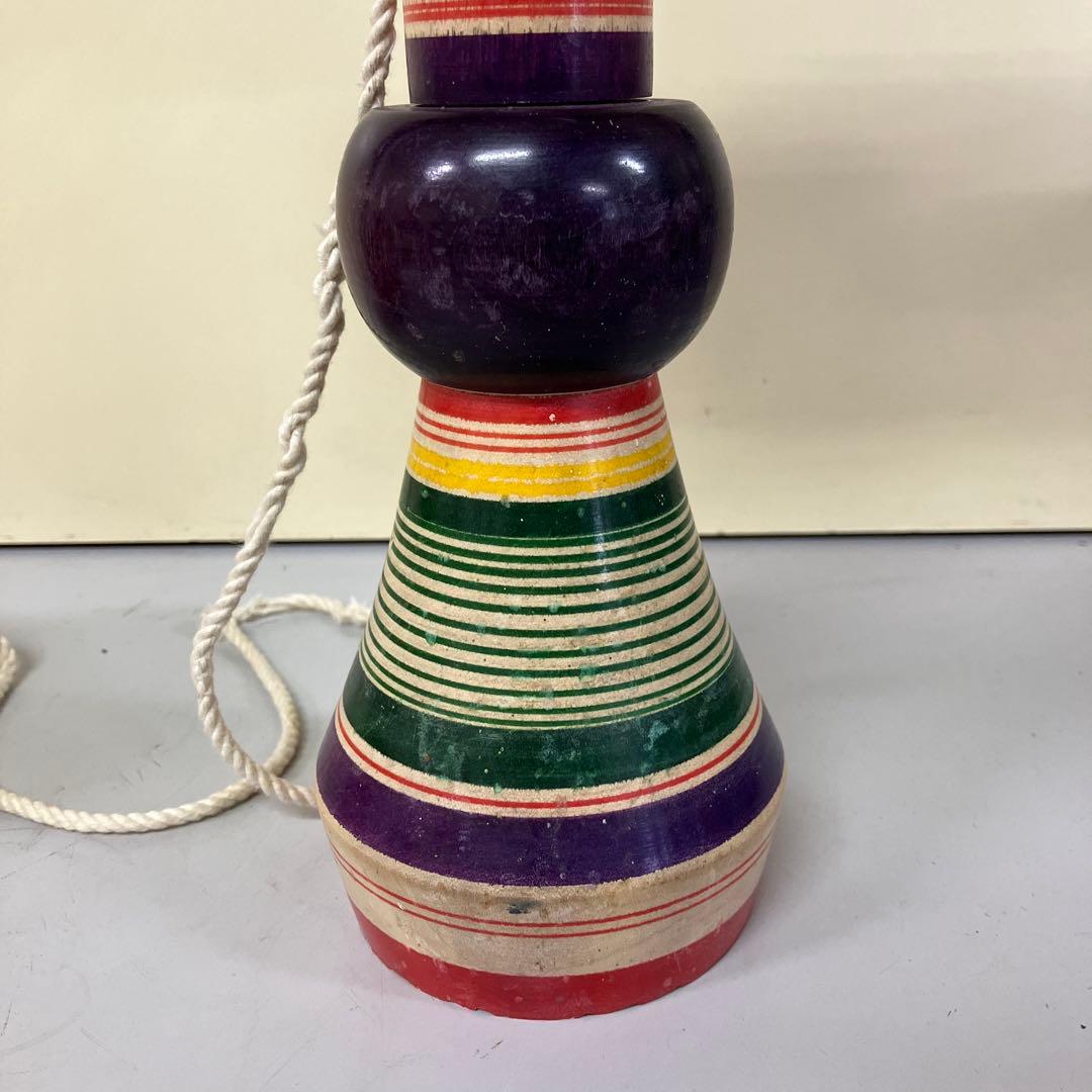 E-4 昭和レトロ 木製 特大 巨大 けん玉 レインボーカラー おもちゃ