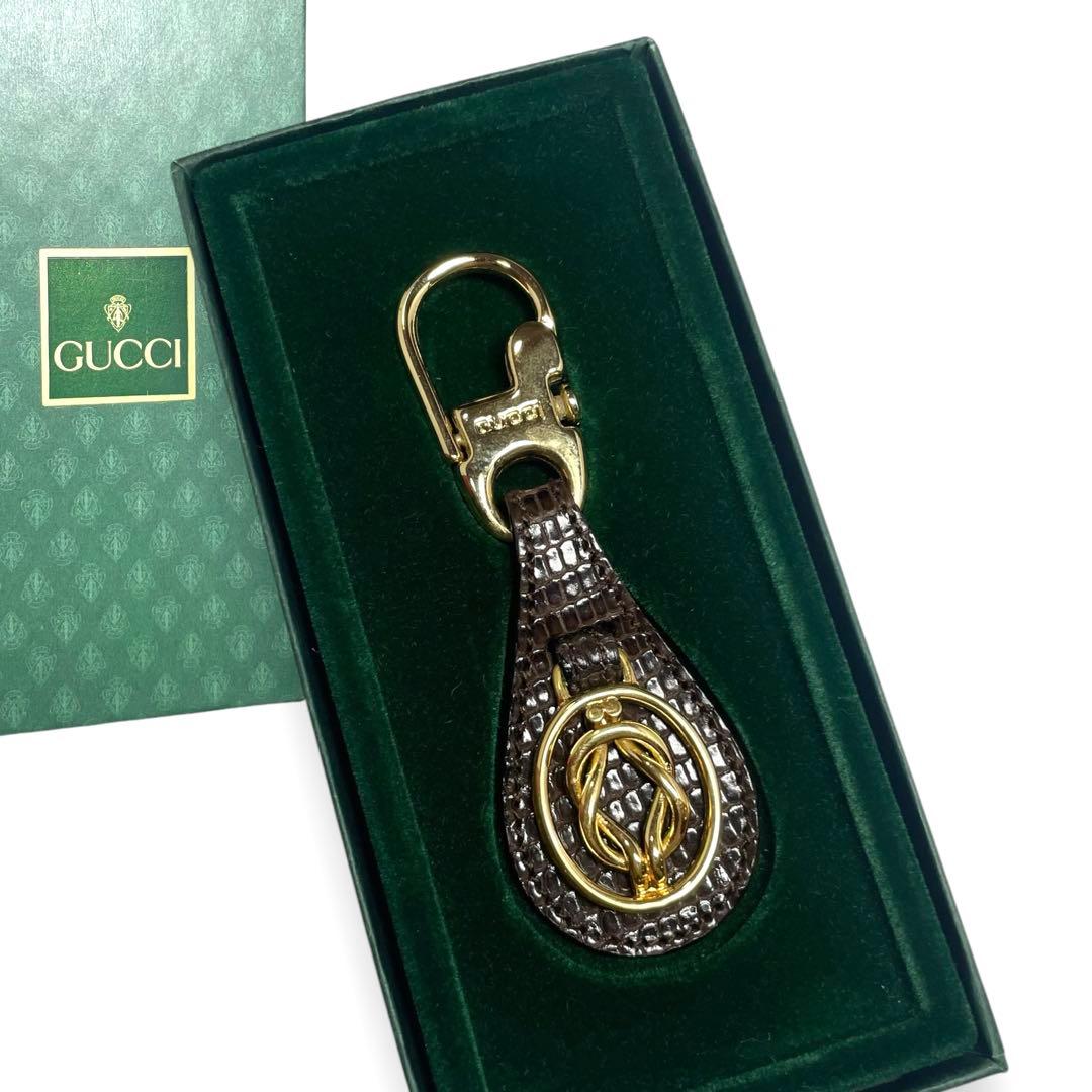 極美品★グッチ　GUCCI キーリング　ブラウン　レザー　ゴールド