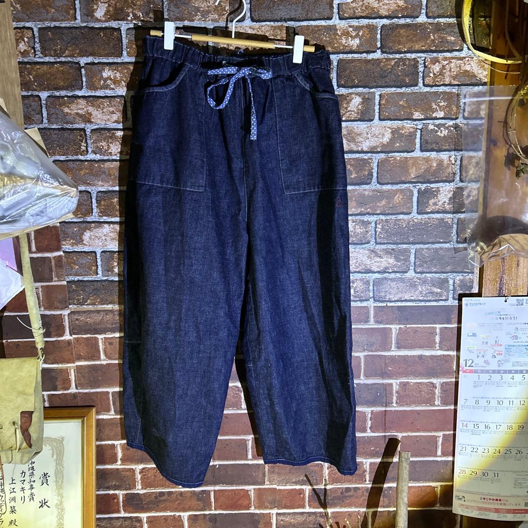 ダークブルー デニム ワイドパンツ快晴堂男女兼用