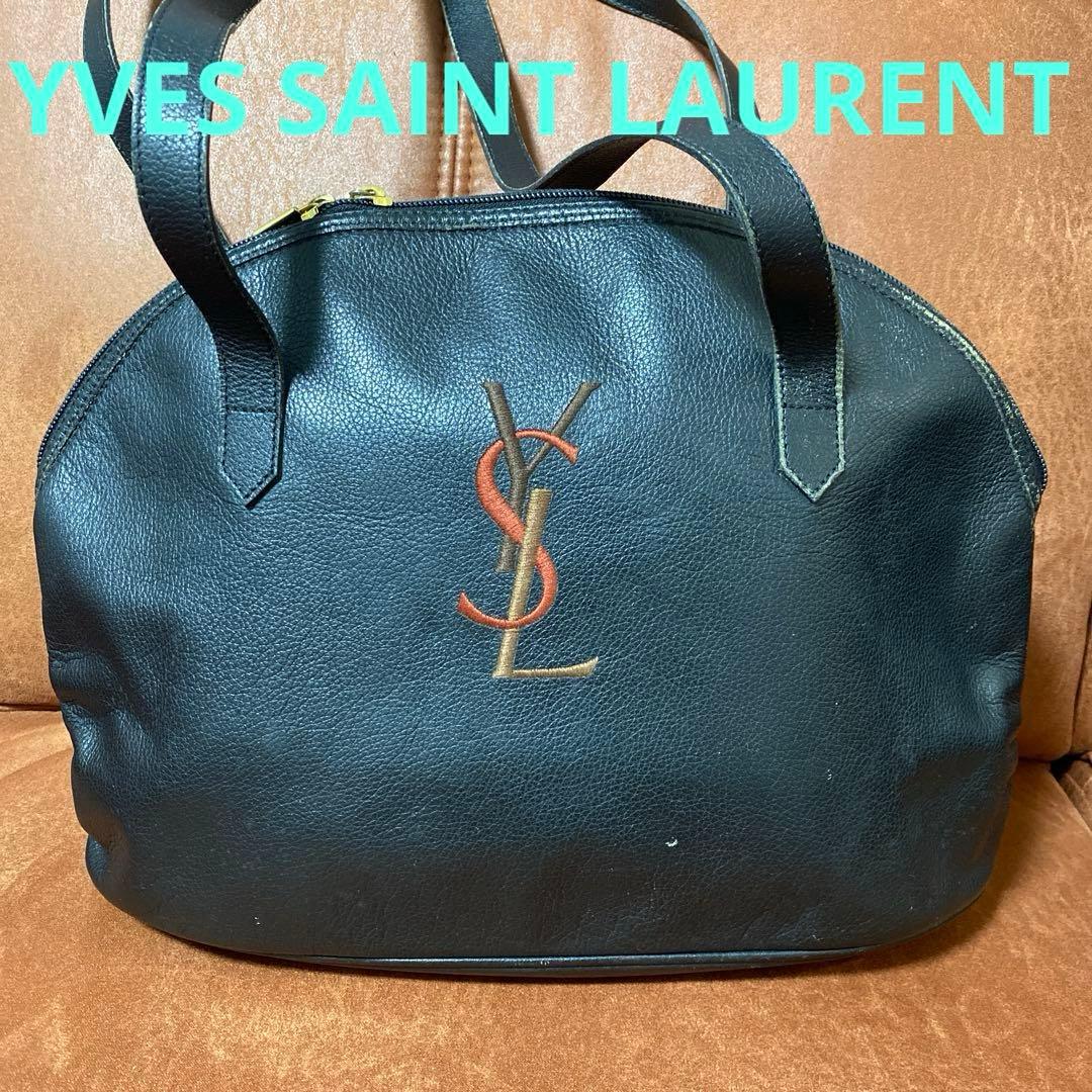 YVES SAINT LAURENTイヴサンローランロゴ刺繍 レザーハンドバッグ