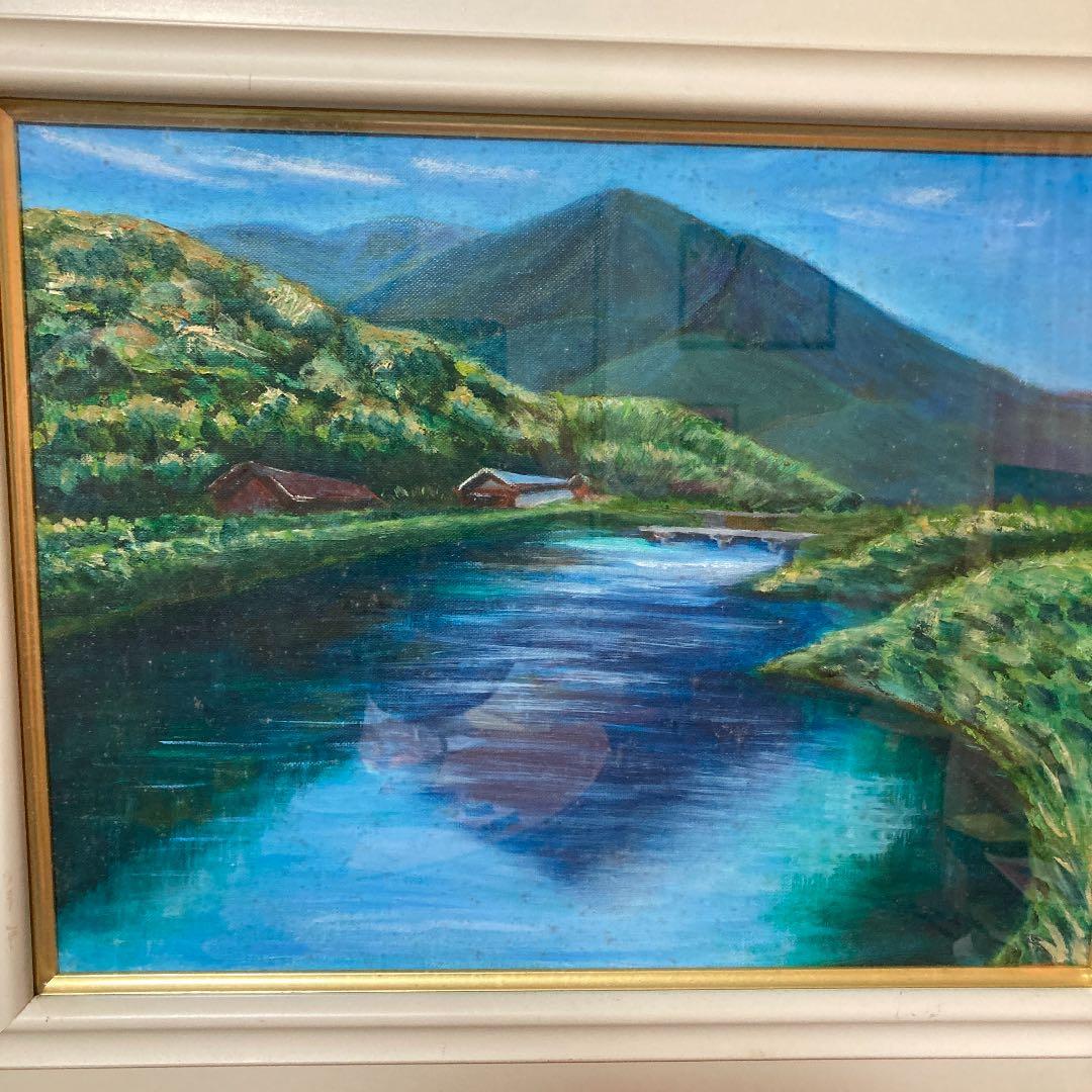 油絵山と川絵画