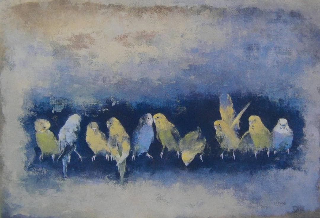 五百住 乙人、「小鳥」、希少画集・額装画、日本製・新品額縁にて額装