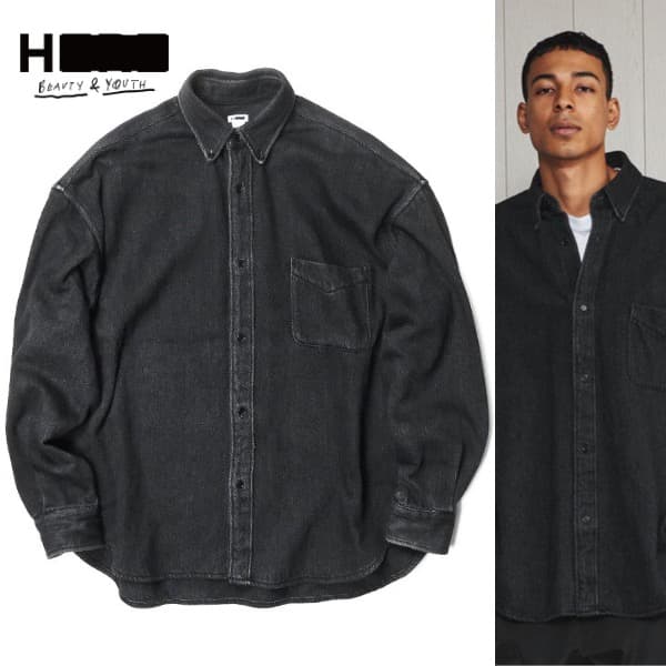 H BEAUTY&YOUTH 厚手 オーバーサイズ フェード デニムシャツ M