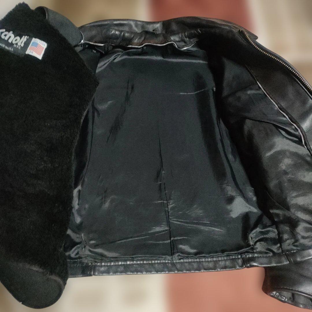 美品 別注希少モデル 短丈ゴールドジップ 643E Schott 襟付34 - メルカリ