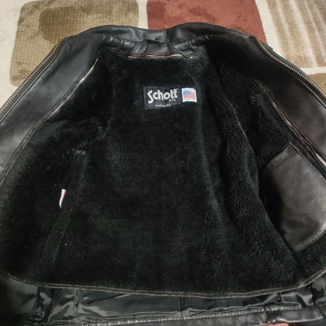 美品 別注希少モデル 短丈ゴールドジップ 643E Schott 襟付34 - メルカリ
