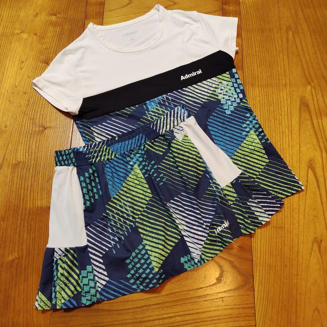 Admiral テニスウェア上下セット 幾何学模様　シャツМ スコートL Admiral アドミラル テニス ウェア シャツ スコート 上下セットアップ