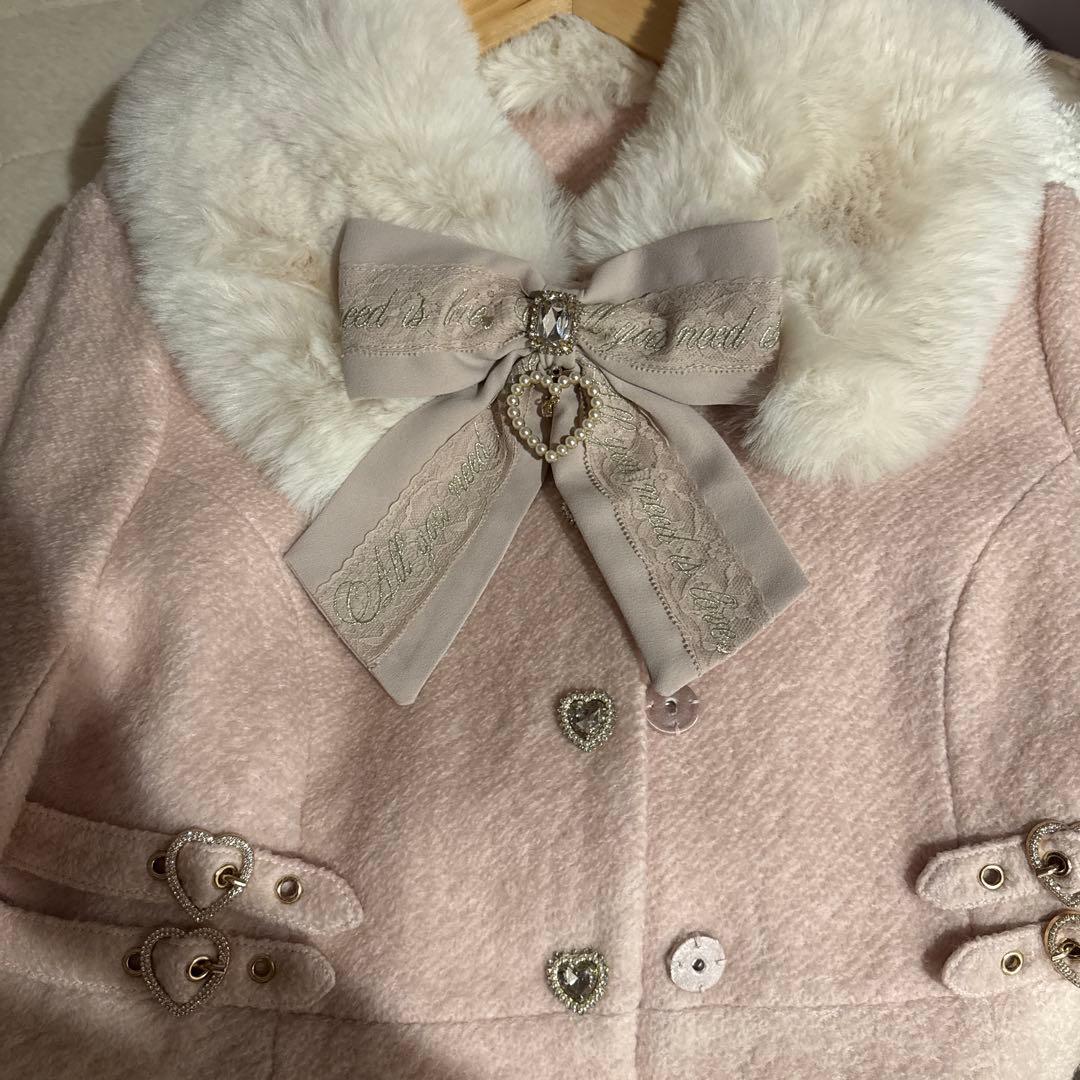 LIZLISA リズリサ ビジューリボンミニ丈Aラインコート ピンク - メルカリ