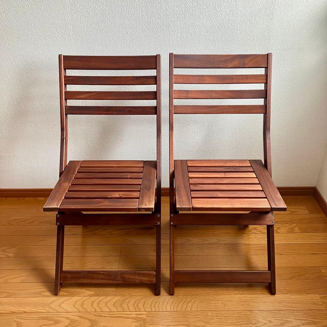 木製 折りたたみ椅子 2脚セット ブラウン