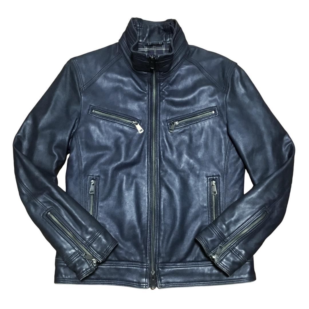 バーバリーブラックレーベル ラムスキンレザー ライダースジャケット M