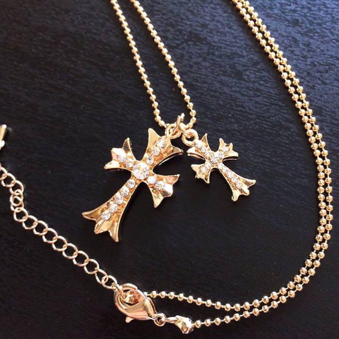 【通常販売価格85,000円】ダミアーニ似2連クロスペンダントゴールドネックレス