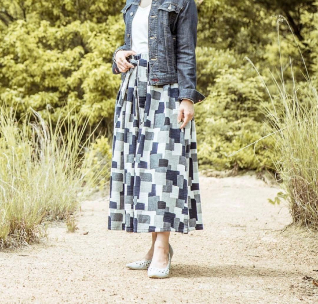 【乙女百合 】EDGE OF LINE パッチワークタックロングスカート BEARDSLEY（ビアズリー） スカート ドットパッチワークロングスカート