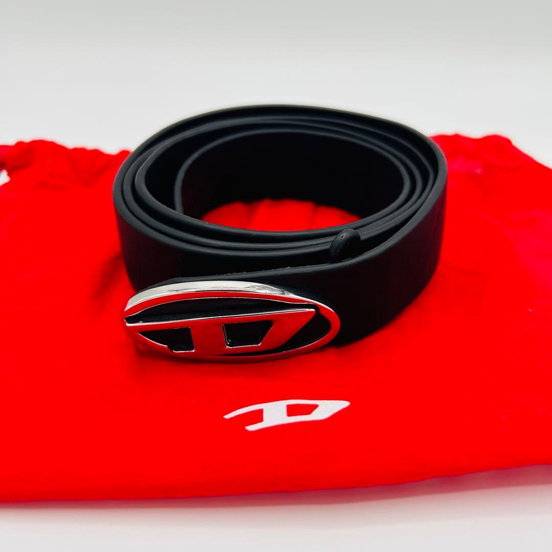 DIESEL 黒　ベルト ロゴ　メタル　バックル