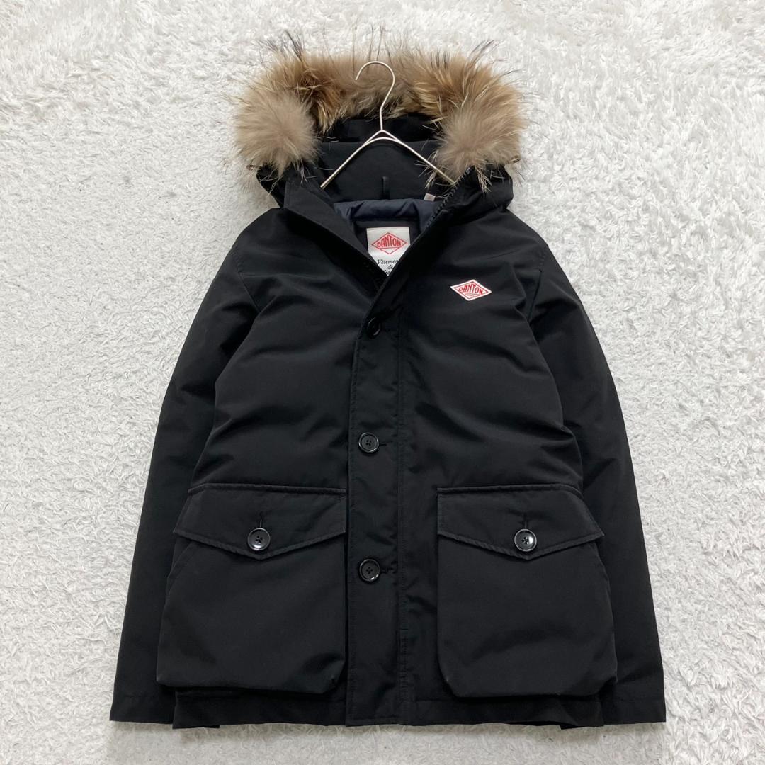 美品✨ダントン ダウンコート ラクーンファー 2WAY ワッペン 黒 ブラック 極美品 ダントン ダウンコート ラクーンファー ブラック DANTON ダウン