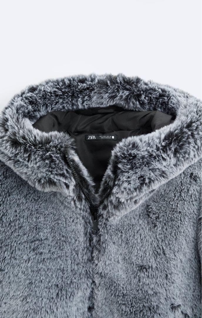 ZARA メンズ 新品 フード付き フェイクファージャケット|mercari