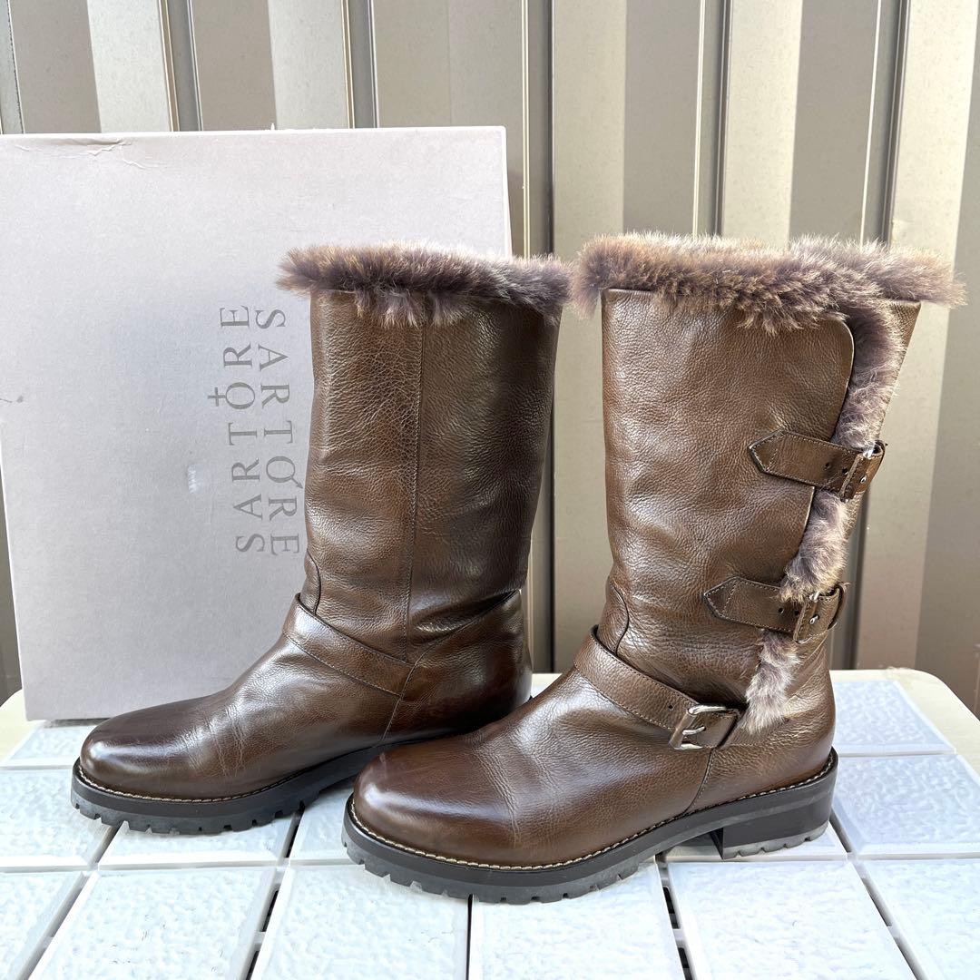 37 SARTORE エンジニア ブーツ ブラウン ファー　ボア　24